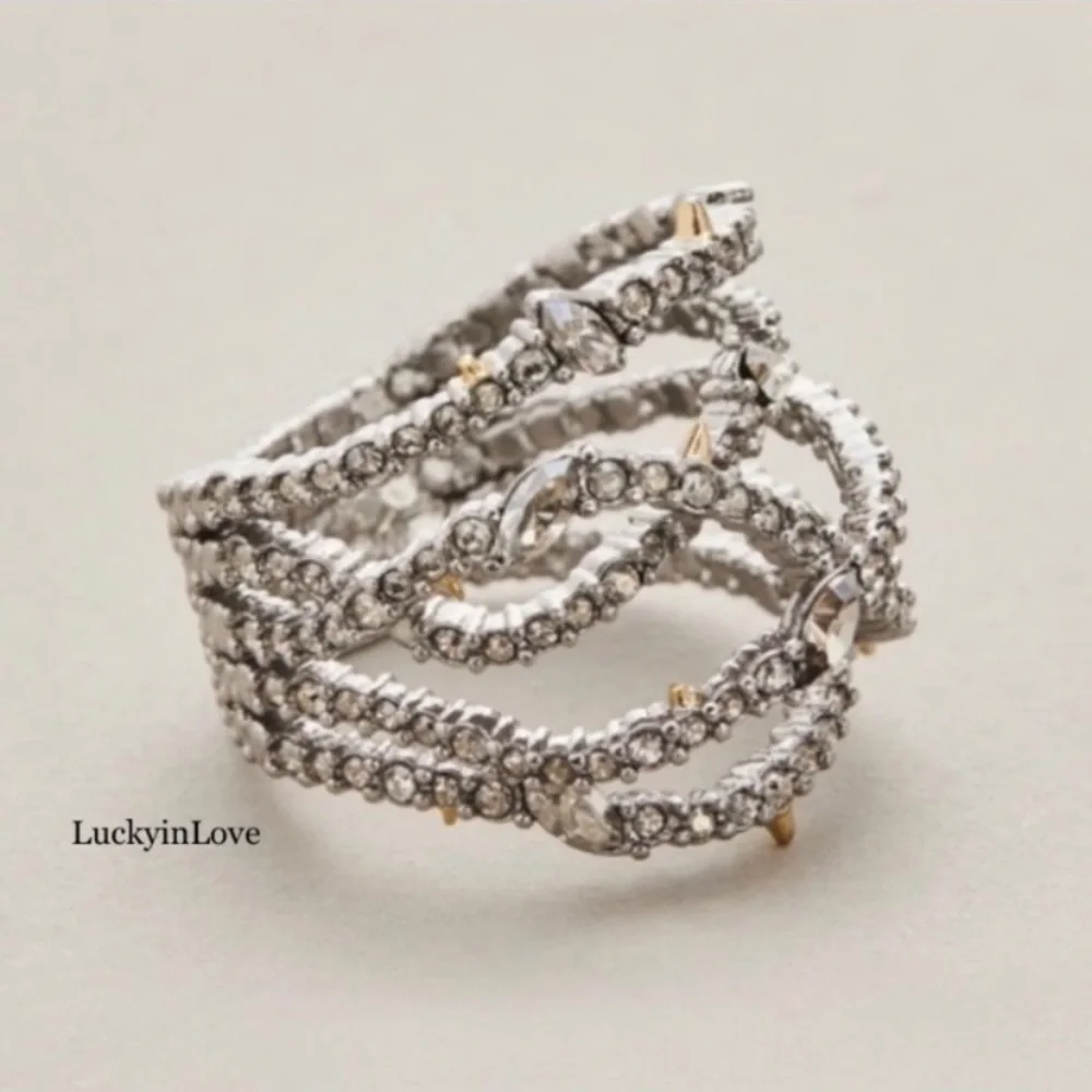 ALEXIS BITTAR • Silver Orbiting Crystal Encrusted Thorny Lace Ring sz 7